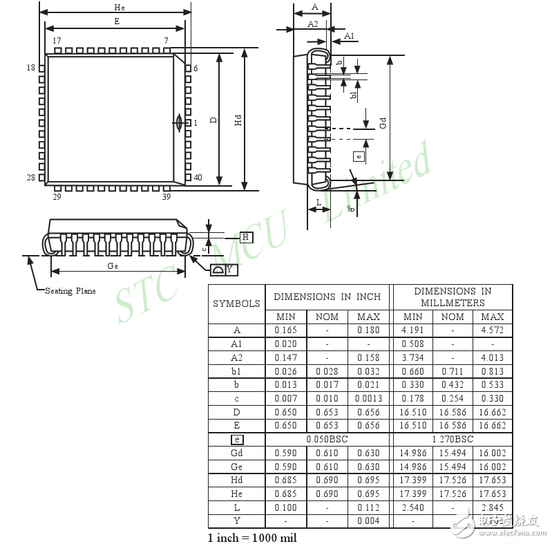 stc12c5a60s2貼片封裝及尺寸