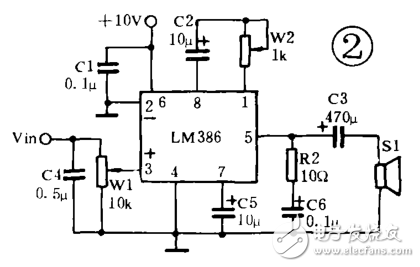 LM386應(yīng)用電路之微機(jī)立體聲功放電路