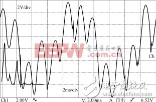 圖8有源濾波器投入前負載兩端紋波電壓波形