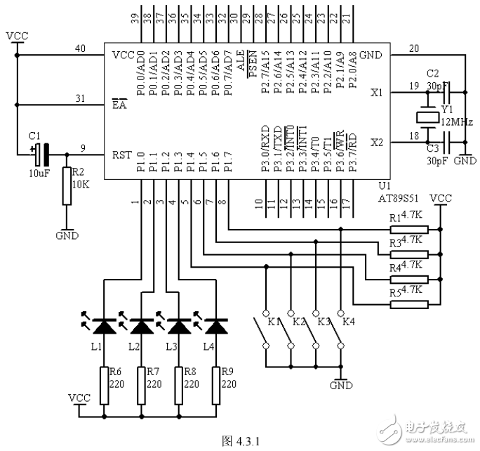 基于AT89S51單片機的多路開關狀態指示