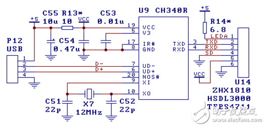 usb轉(zhuǎn)串口ch340電路圖