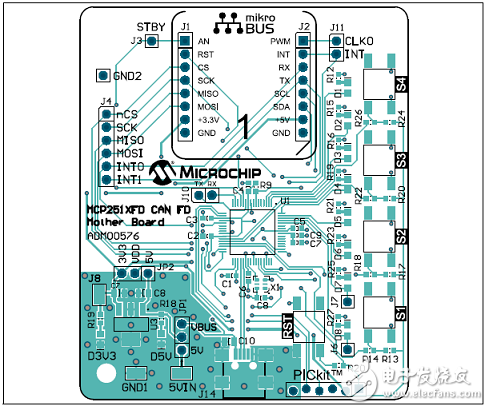 CAN FD控制器MCP2517FD的主要特性 PCB正面布局