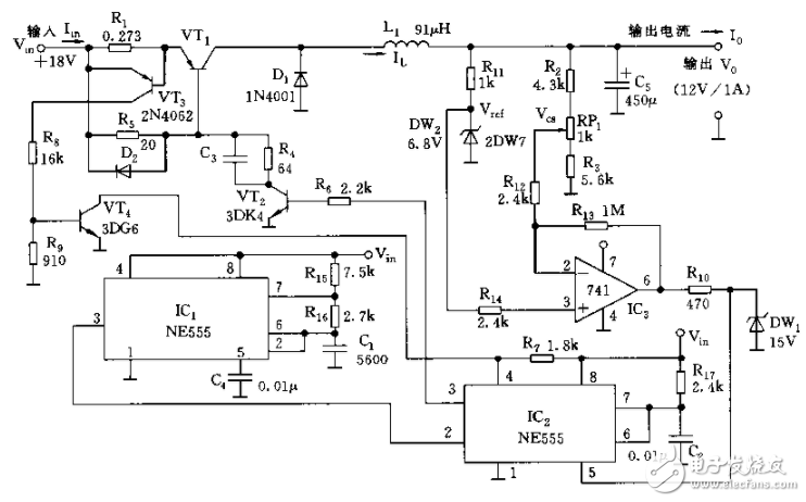 555制作的穩壓電源電路圖大全（開關調整管/直流穩壓電源/24V轉12V開關穩壓電源）